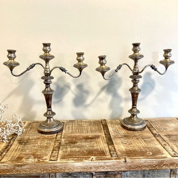 Vintage Pair Sol Goldfeder George III Sheffield Silver Plated Candelabra 19" - Picture 3 of 16